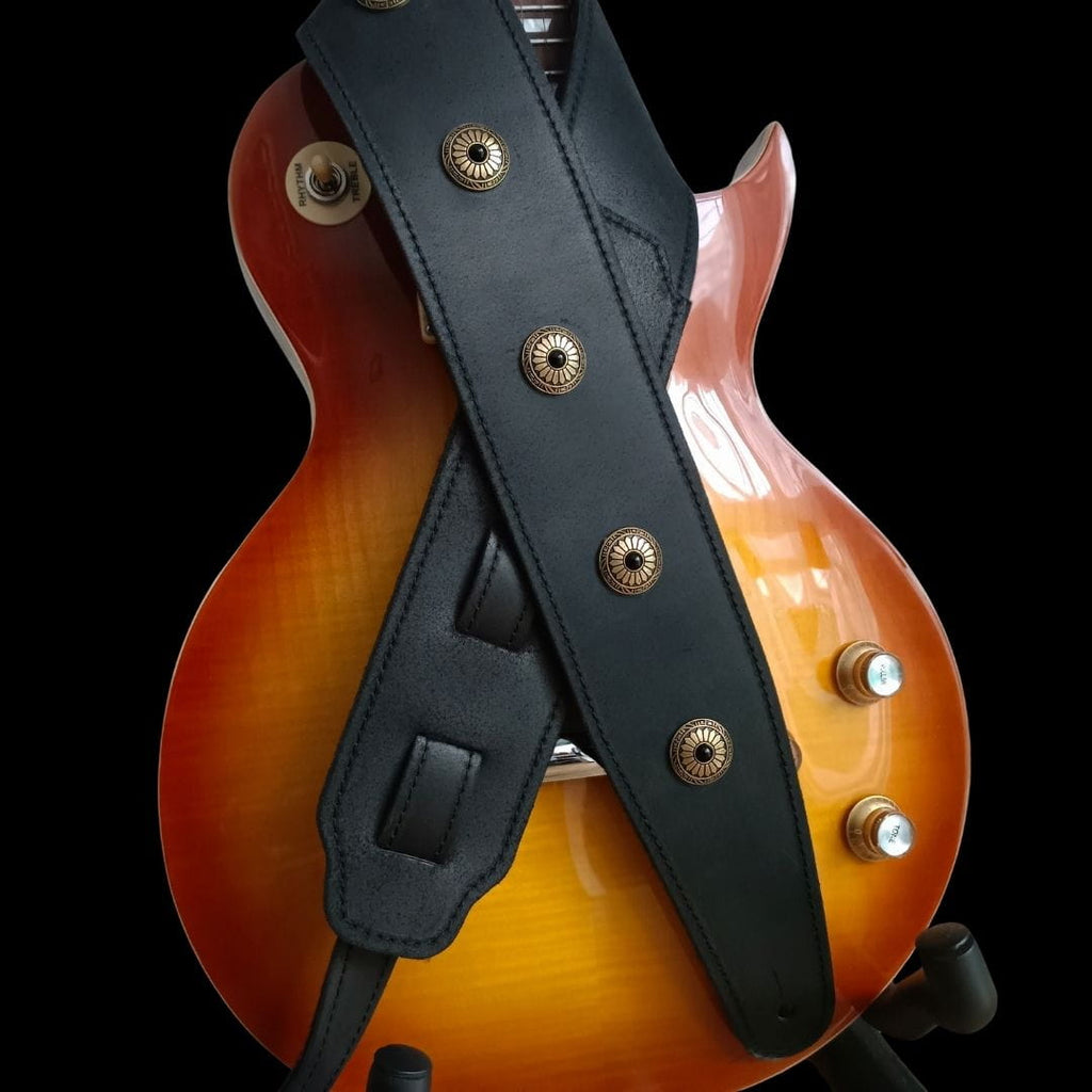Guitar Strap Concho | Black Leather & Felt
