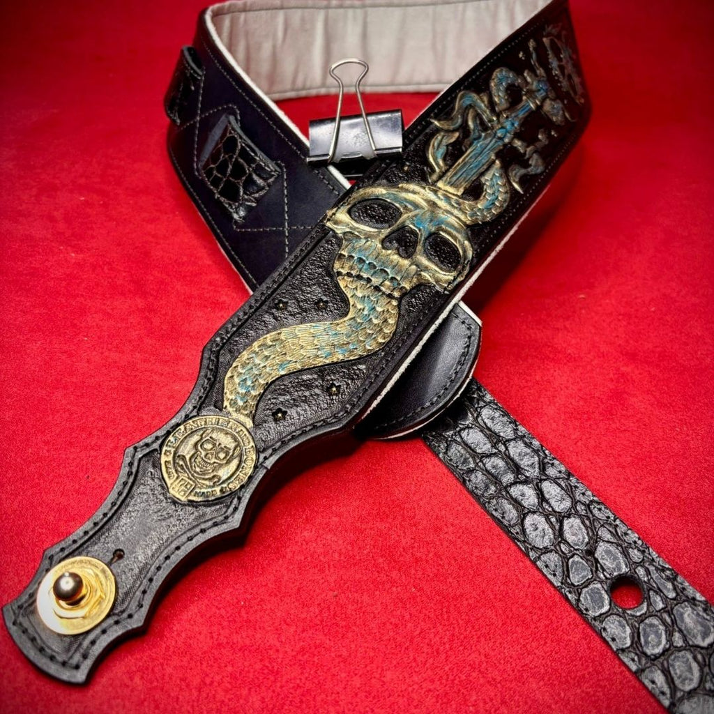Hand-Carved Leather Guitar Strap
