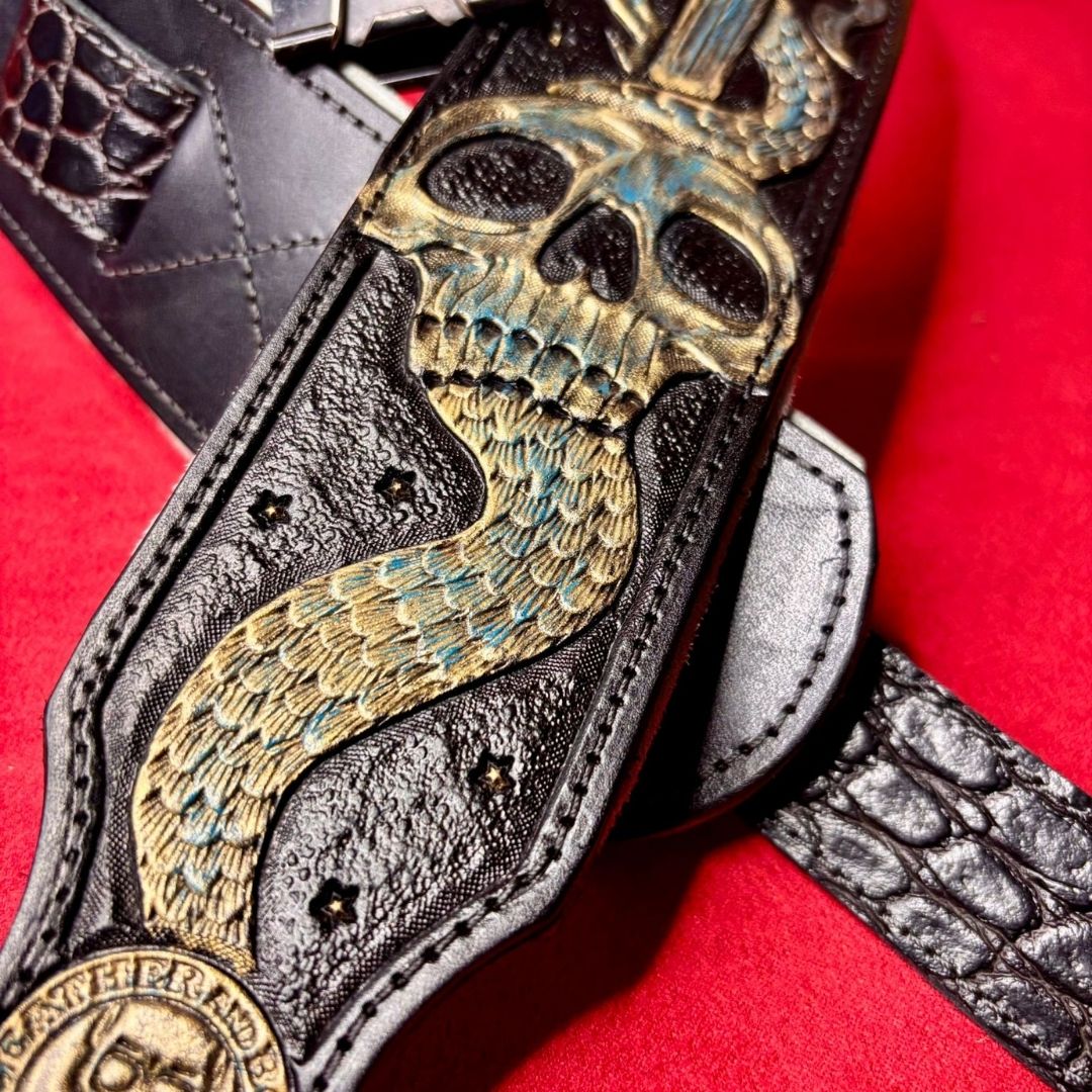Hand-Carved Leather Guitar Strap