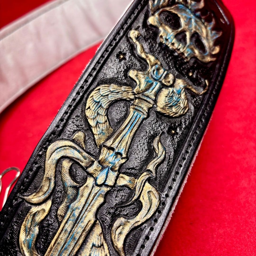 Hand-Carved Leather Guitar Strap