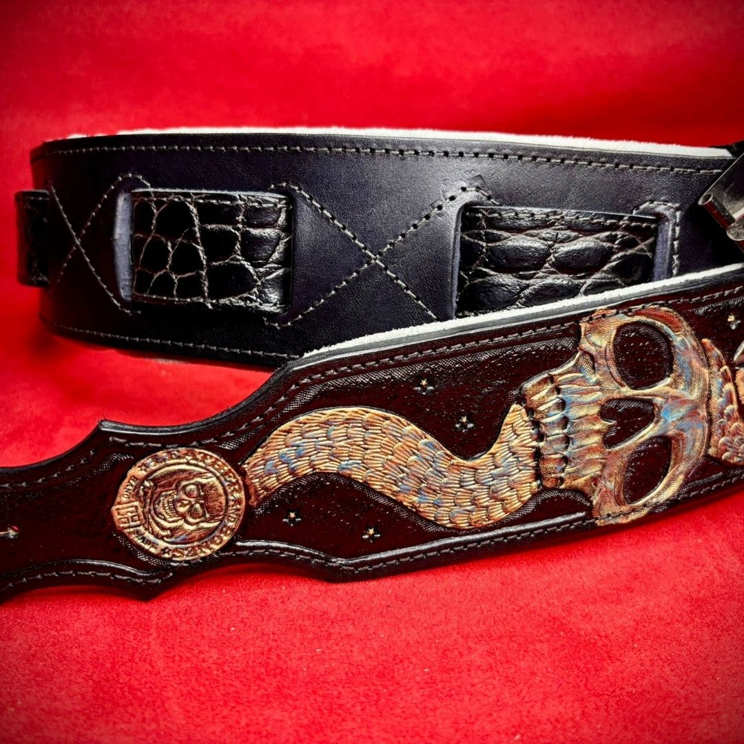 Hand-Carved Leather Guitar Strap