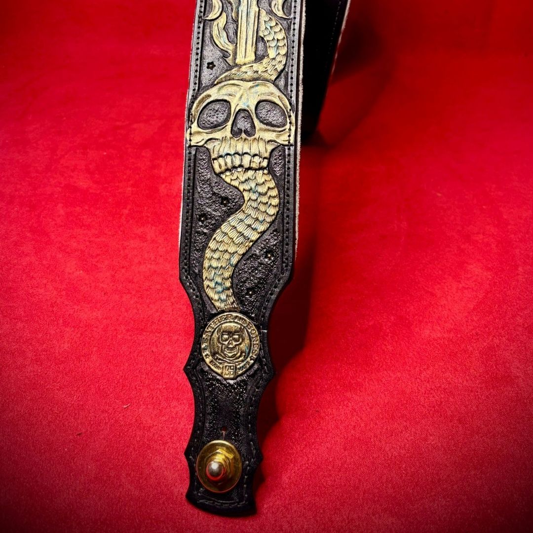 Hand-Carved Leather Guitar Strap